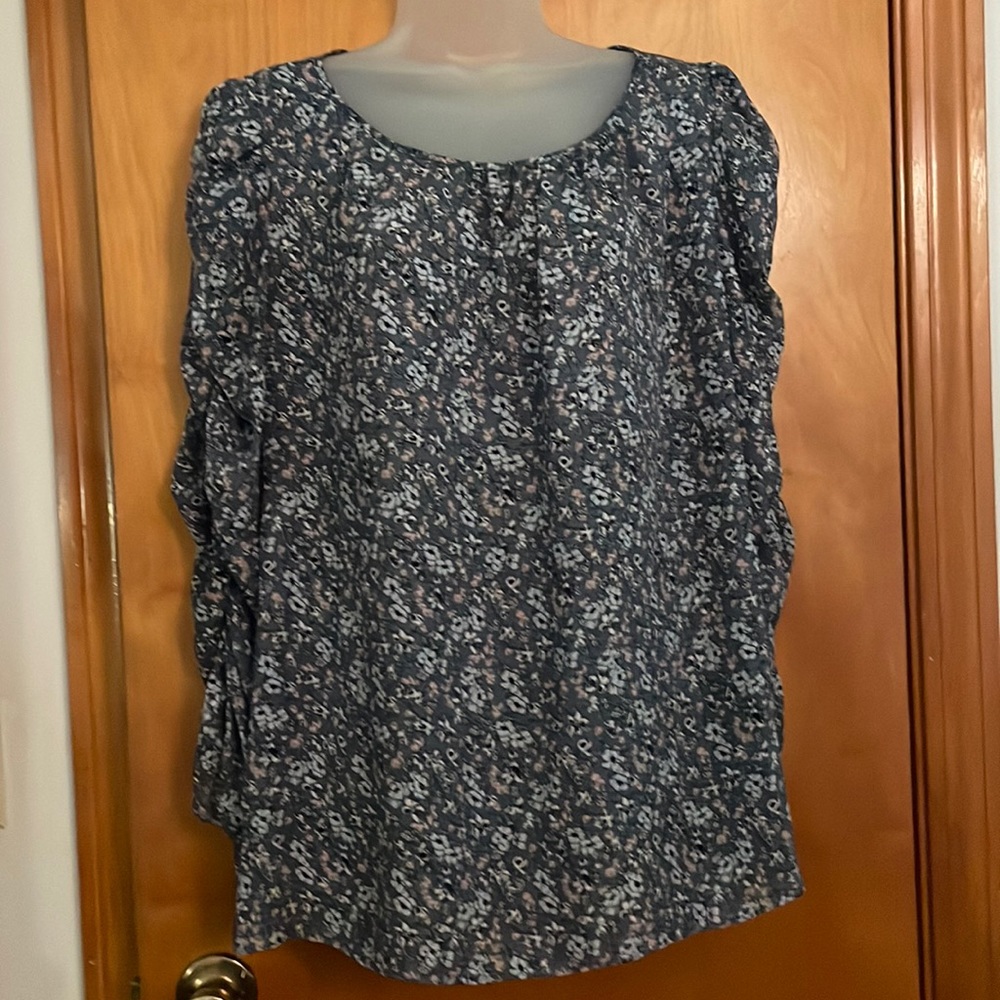 Max Studio Floral Print Blouse - Blue and White